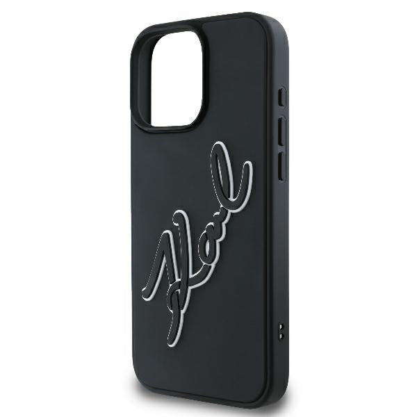 Étui pour Apple iPhone 16 Pro, Karl Lagerfeld, Signature en Caoutchouc 3D, Noir