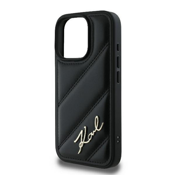 Hoes voor Apple iPhone 16 Pro, Karl Lagerfeld, Diagonal Quilted Script, Zwart