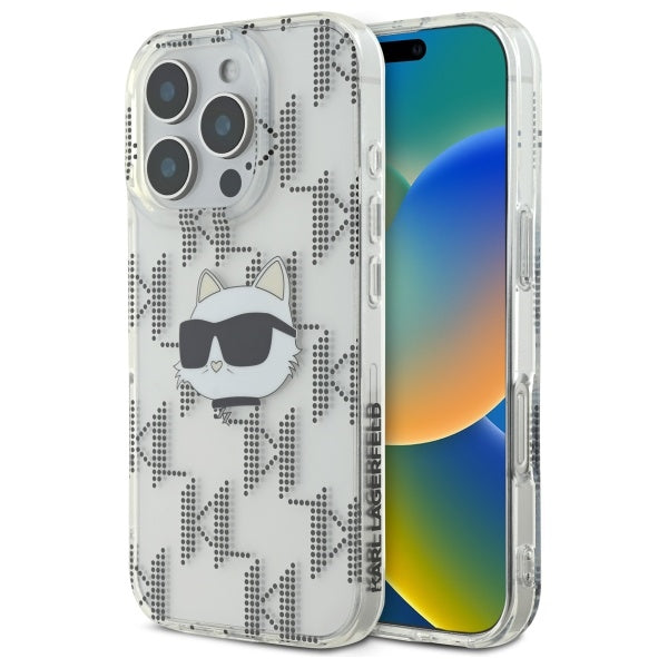 Étui pour Apple iPhone 16 Pro, Karl Lagerfeld, IML Luxury Electroplated Choupette's Head, Transparent