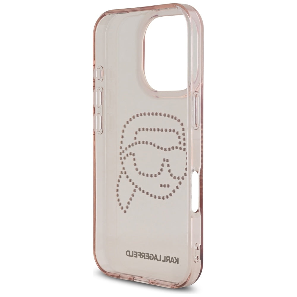 Hülle für Apple iPhone 16 Pro, Karl Lagerfeld, IML Rhinestones Karl's Head, Rosa