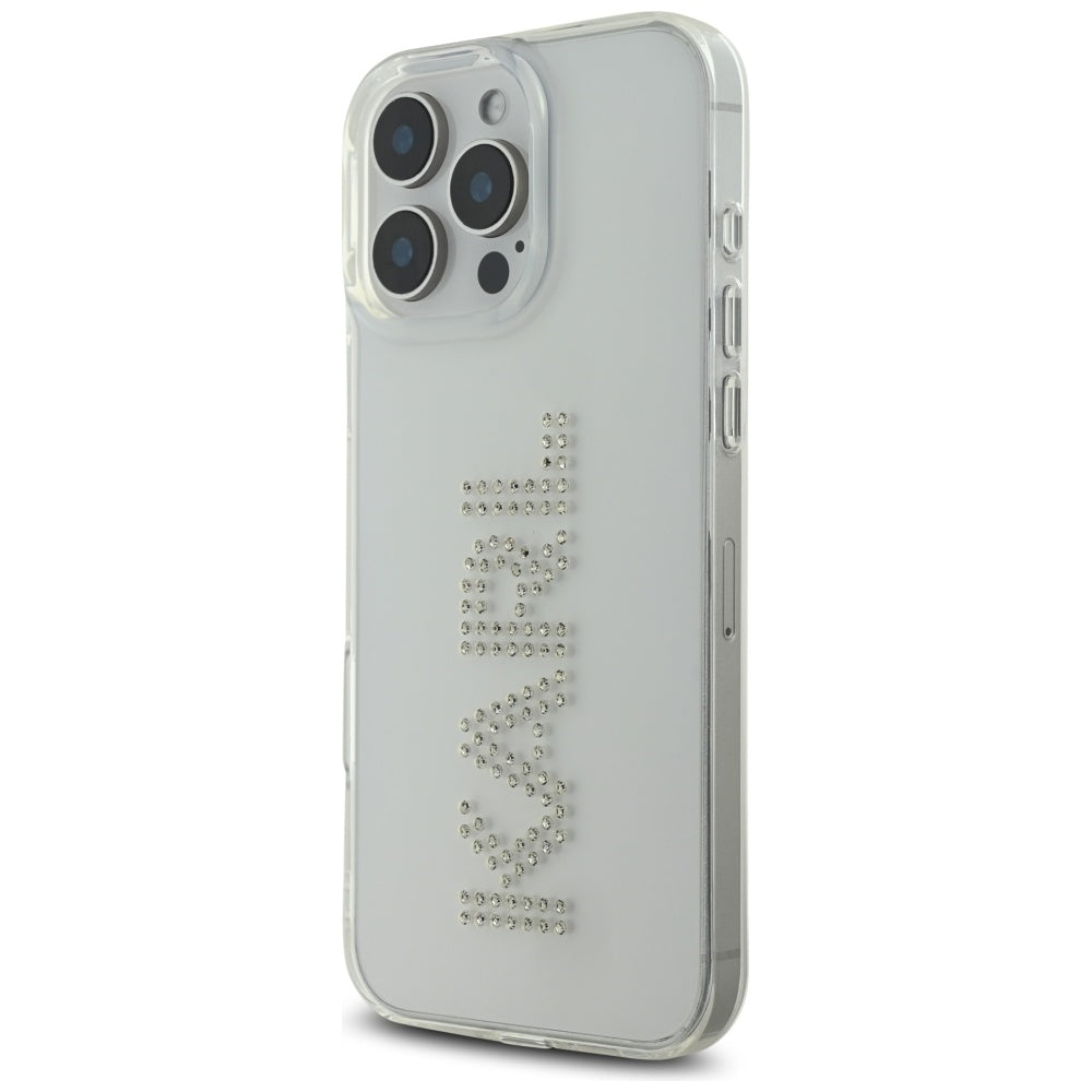 Hoes voor Apple iPhone 16 Pro, Karl Lagerfeld, IML Rhinestones Transparant Logo, Transparant