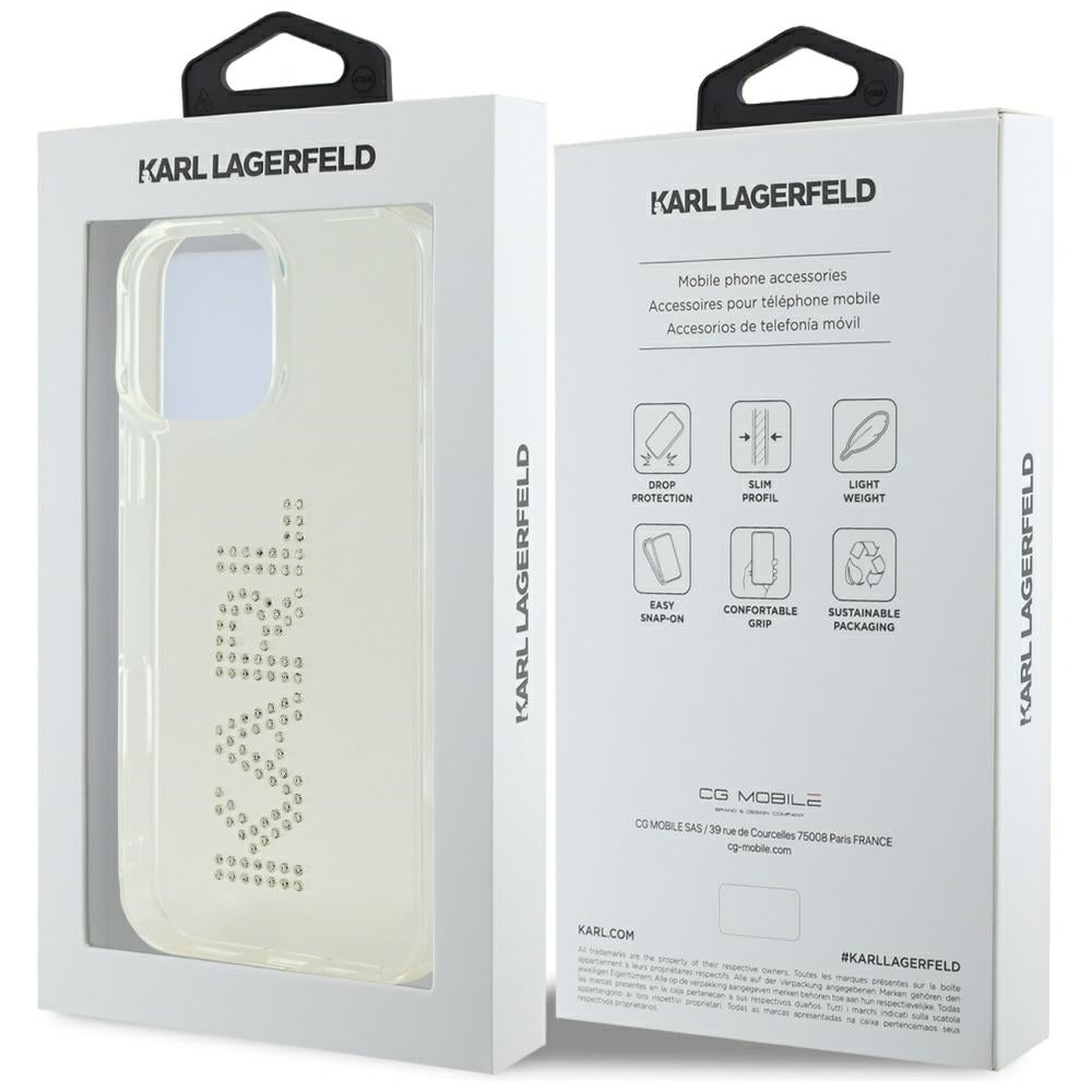 Hoes voor Apple iPhone 16 Pro, Karl Lagerfeld, IML Rhinestones Transparant Logo, Transparant
