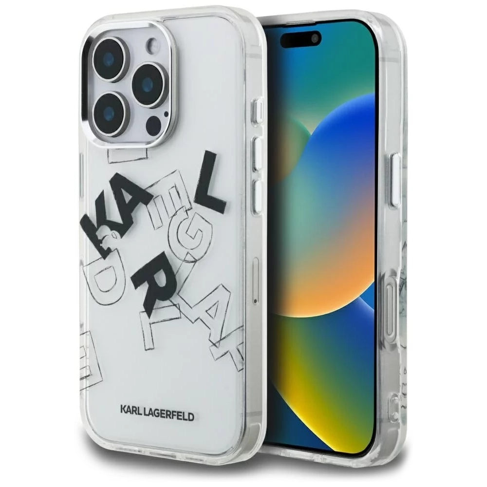 Étui pour Apple iPhone 16 Pro, Karl Lagerfeld, Logo Graphique Esquissé IML, Transparent