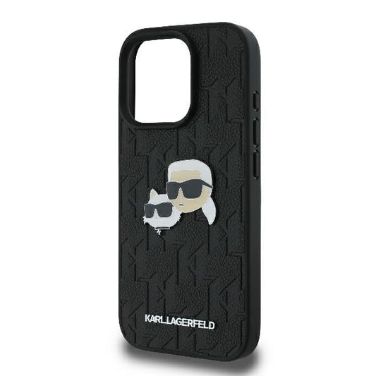 Hoes voor Apple iPhone 16 Pro, Karl Lagerfeld, Monogram Karl & Choupette's Heads, Zwart
