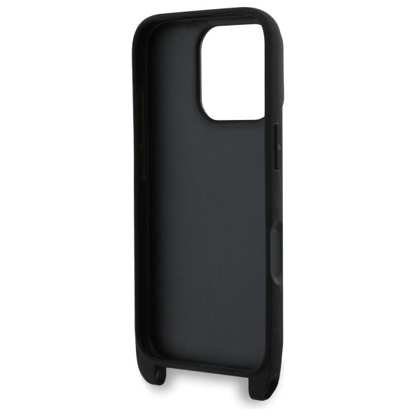 Hülle für Apple iPhone 16 Pro, Karl Lagerfeld, Saffiano Crossbody Metal Pin Karl & Choupette, Schwarz