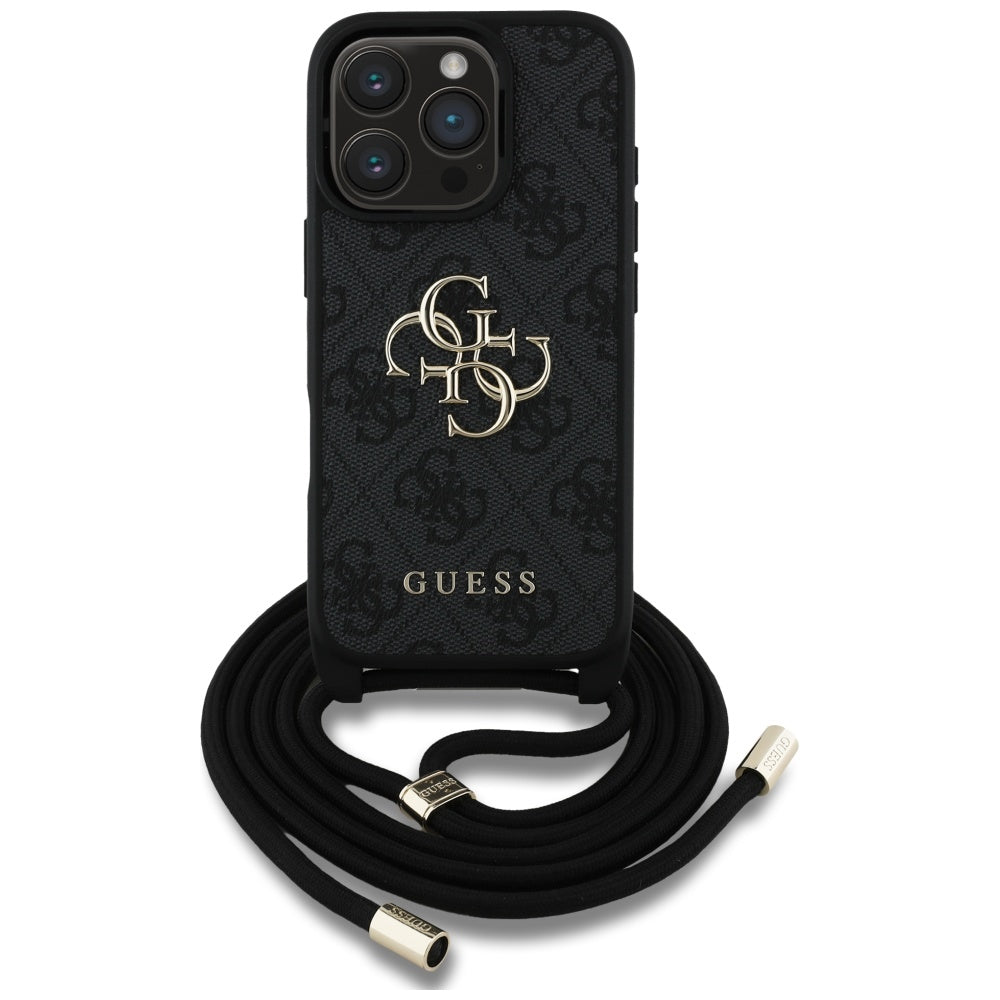 Hoes voor Apple iPhone 16 Pro Max, Guess, 4G CBDY Big Logo met Koordriem, Zwart