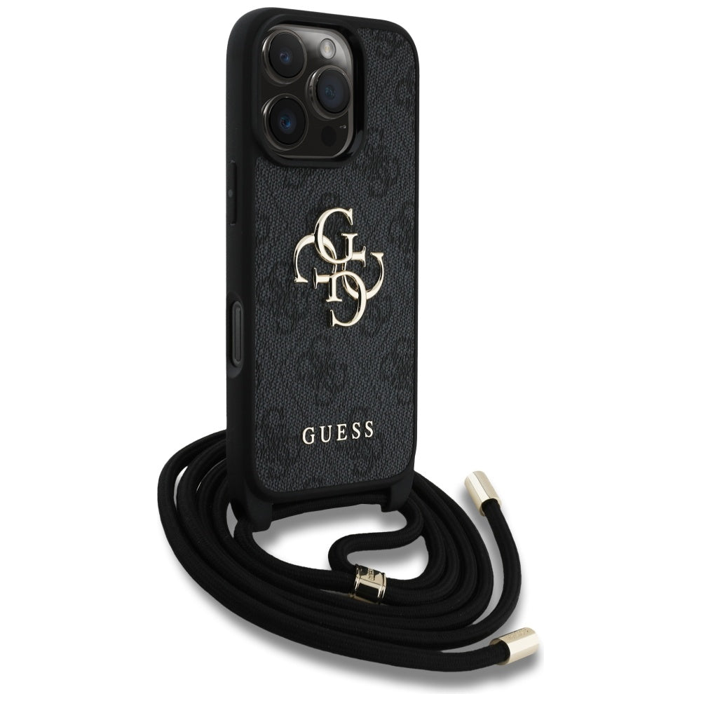 Hoes voor Apple iPhone 16 Pro Max, Guess, 4G CBDY Big Logo met Koordriem, Zwart