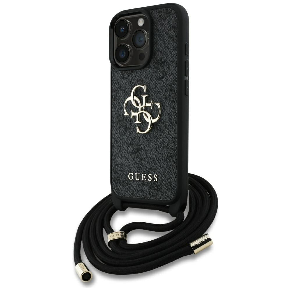 Hoes voor Apple iPhone 16 Pro Max, Guess, 4G CBDY Big Logo met Koordriem, Zwart