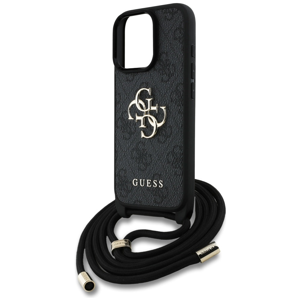 Hoes voor Apple iPhone 16 Pro Max, Guess, 4G CBDY Big Logo met Koordriem, Zwart