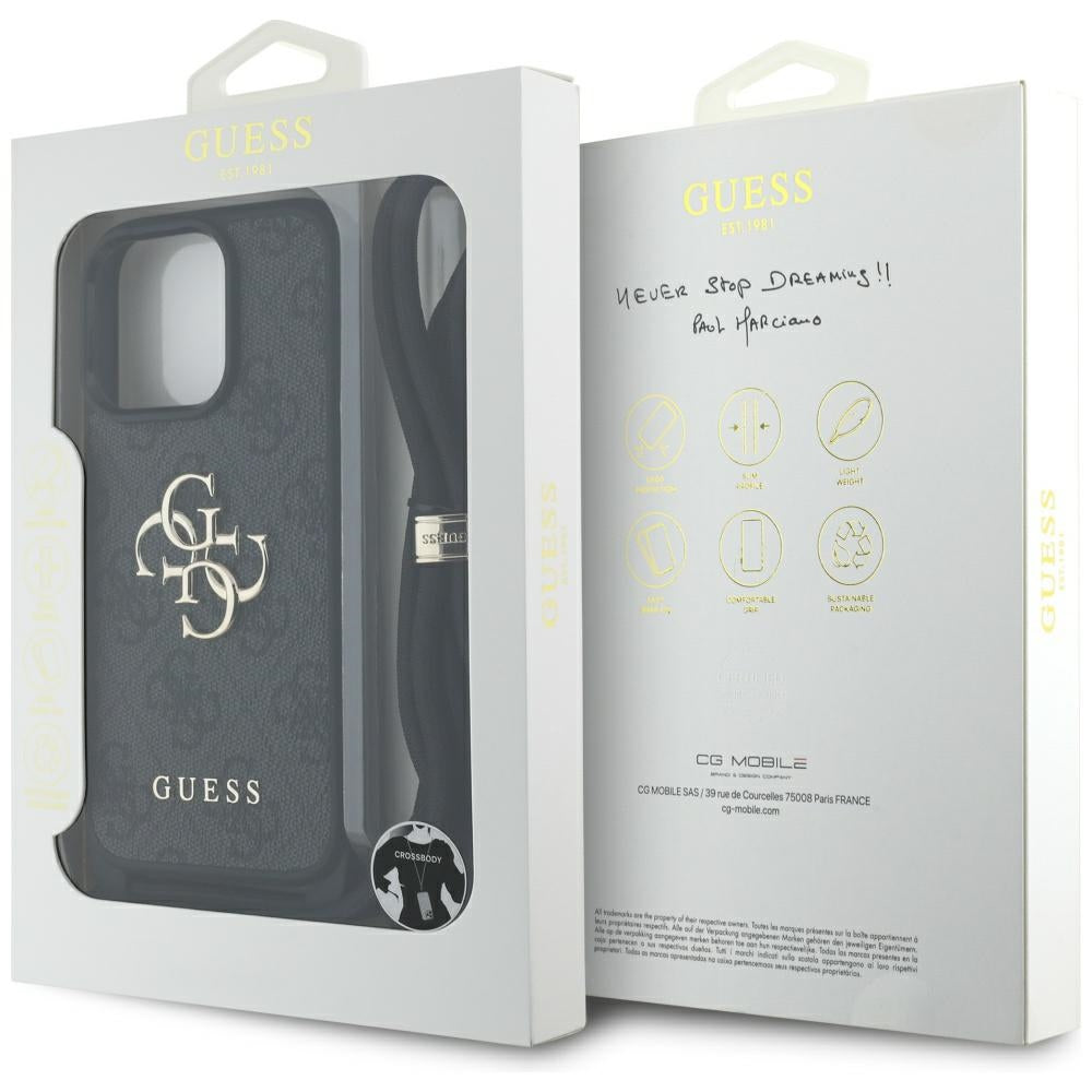 Hoes voor Apple iPhone 16 Pro Max, Guess, 4G CBDY Big Logo met Koordriem, Zwart