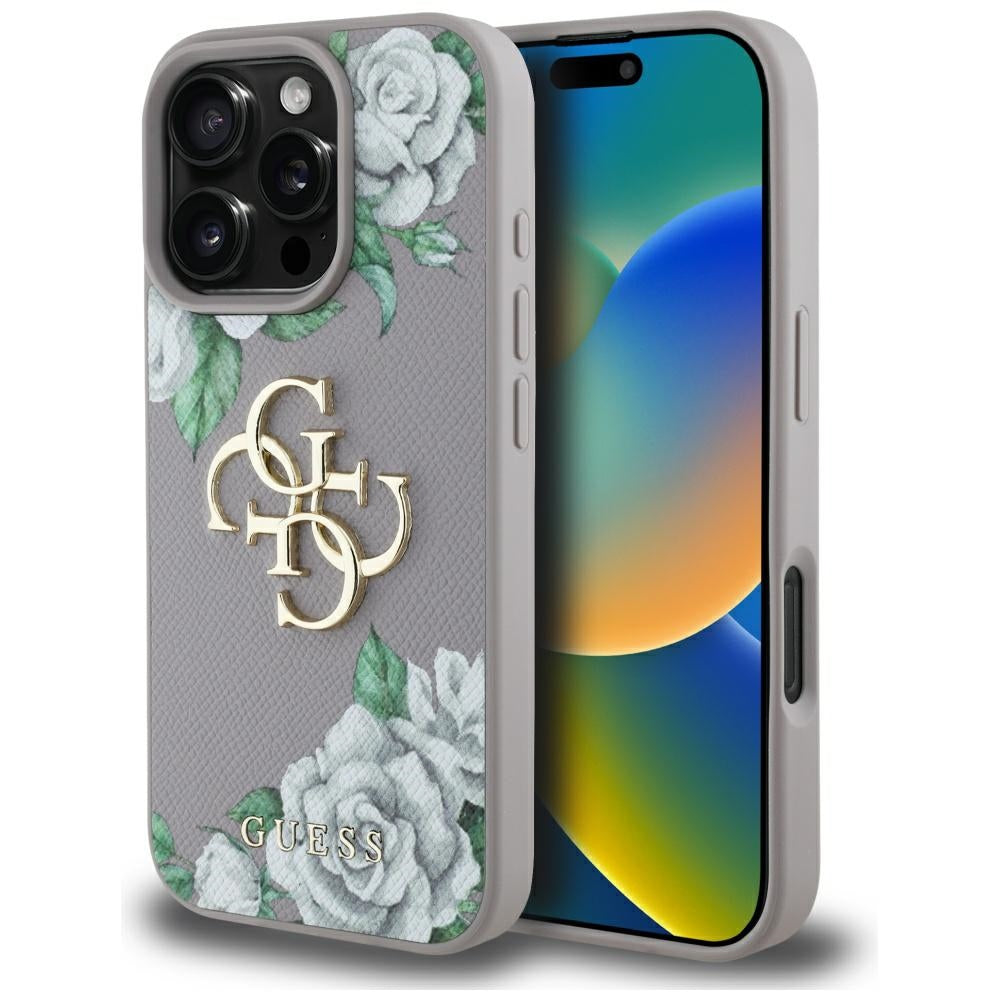 Étui pour Apple iPhone 16 Pro Max, Guess, 4G Grained Roses Big Logo, Violet