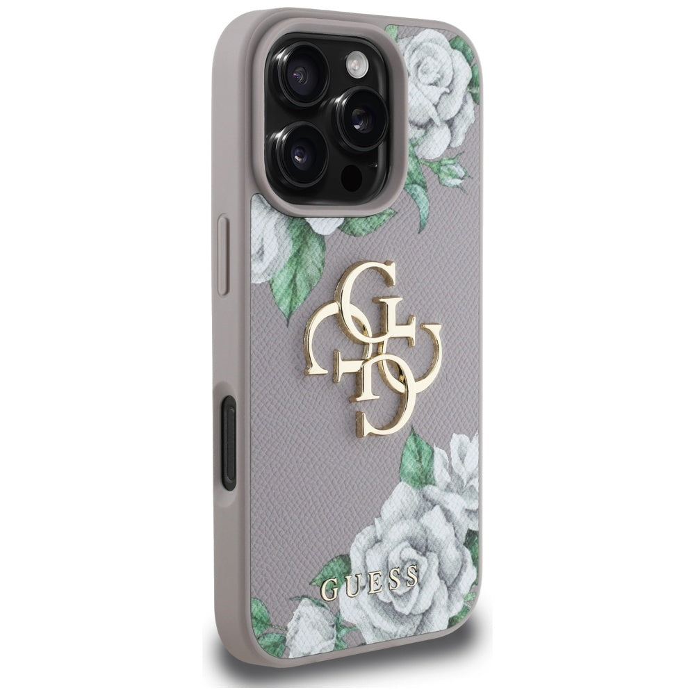 Étui pour Apple iPhone 16 Pro Max, Guess, 4G Grained Roses Big Logo, Violet