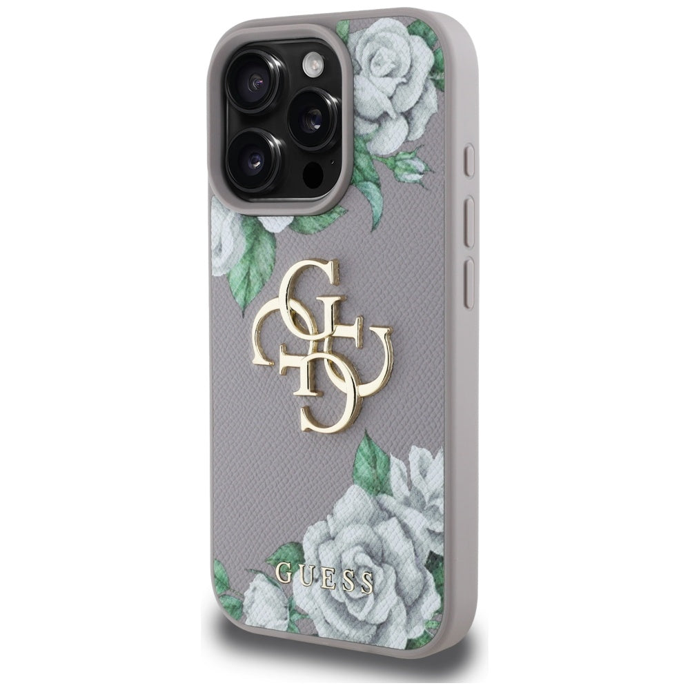 Étui pour Apple iPhone 16 Pro Max, Guess, 4G Grained Roses Big Logo, Violet