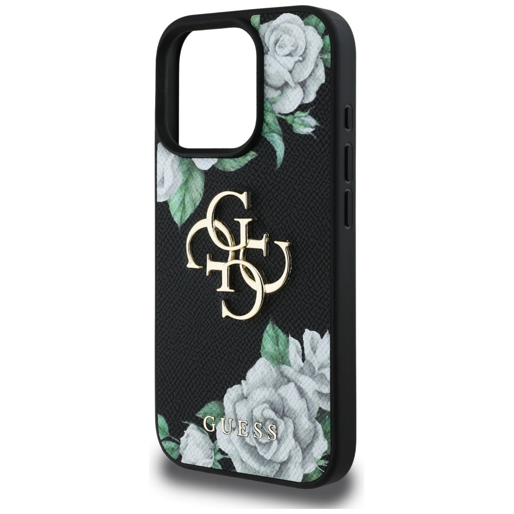 Étui pour Apple iPhone 16 Pro Max, Guess, 4G Grained Roses Big Logo, Noir