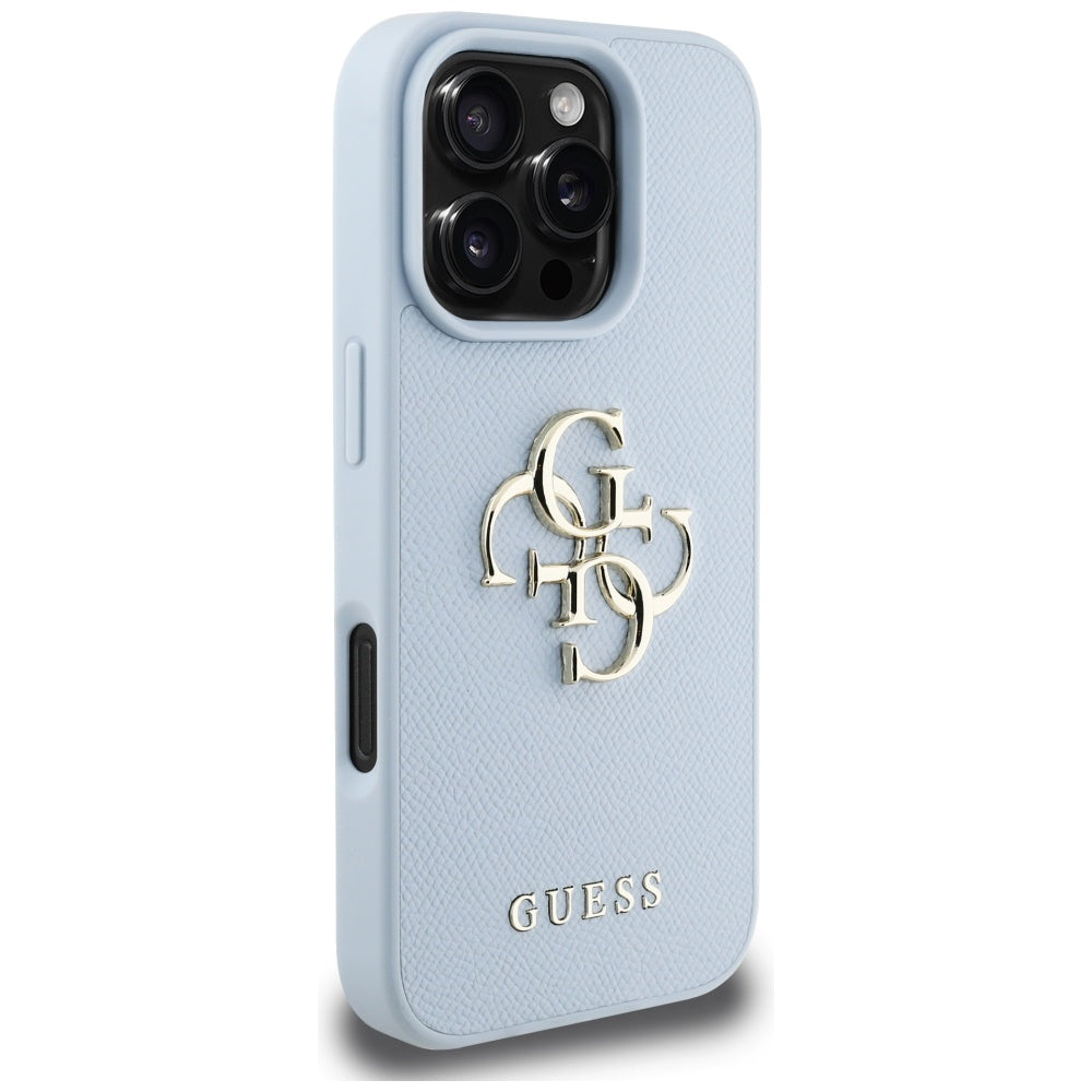 Étui pour Apple iPhone 16 Pro Max, Guess, Grained Big 4G Logo Small Classic Logo, Bleu