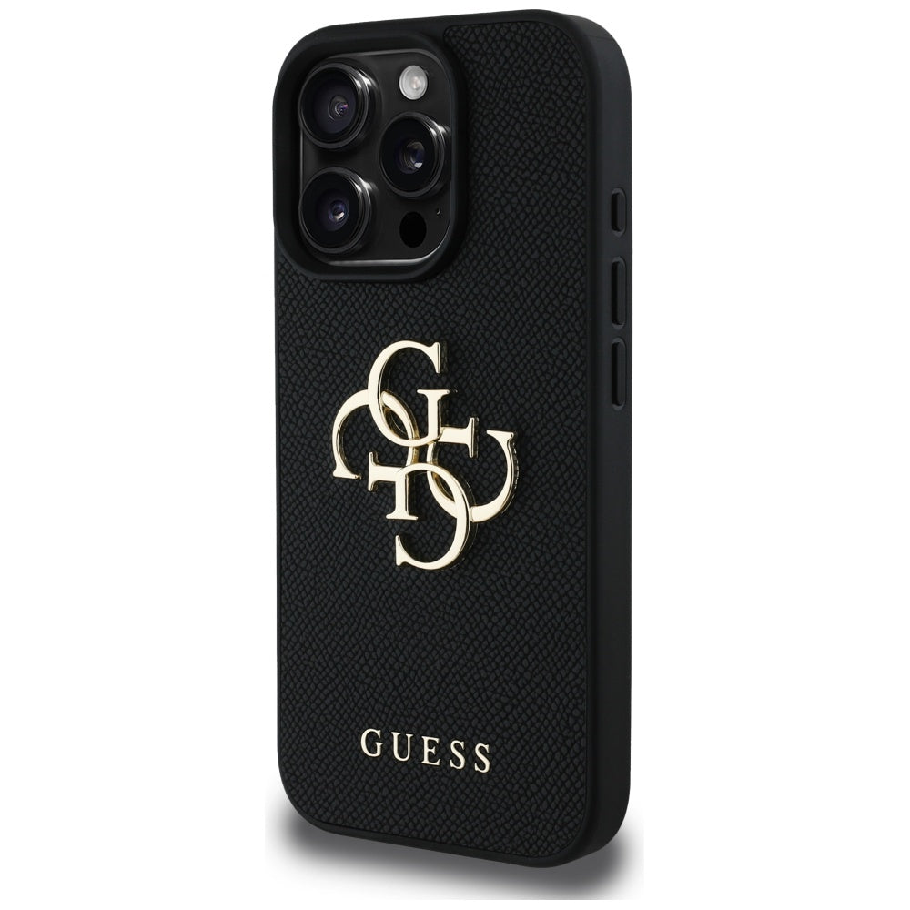 Étui pour Apple iPhone 16 Pro Max, Guess, Grained Big 4G Logo Small Classic Logo, Noir