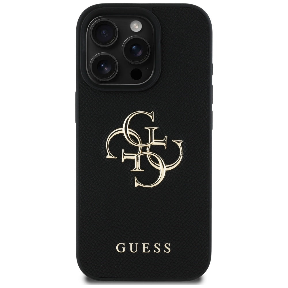 Étui pour Apple iPhone 16 Pro Max, Guess, Grained Big 4G Logo Small Classic Logo, Noir