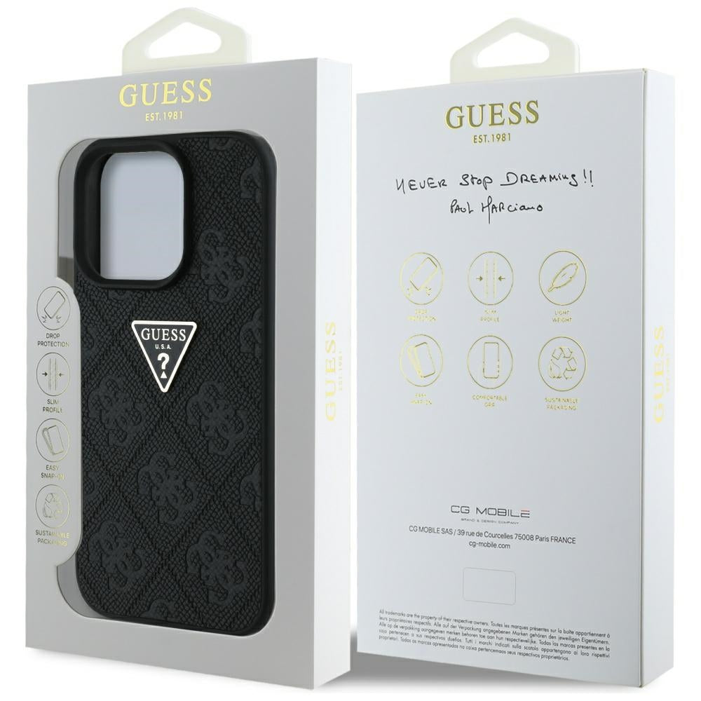 Étui pour Apple iPhone 16 Pro Max, Guess, Hot Stamp 4G Pattern Triangle Logo, Noir