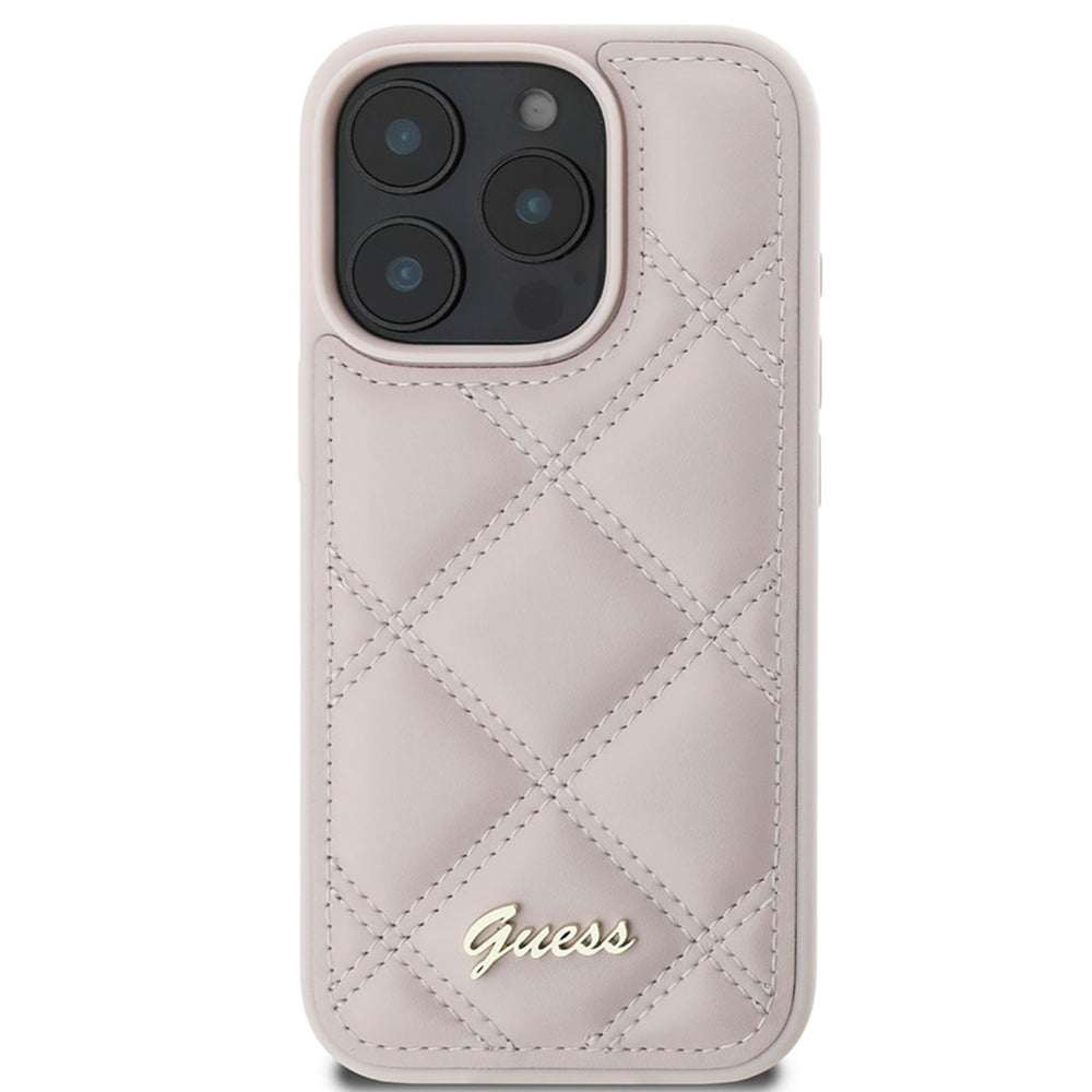 Hülle für Apple iPhone 16 Pro Max, Guess, Gestepptes Metall-Logo, Rosa