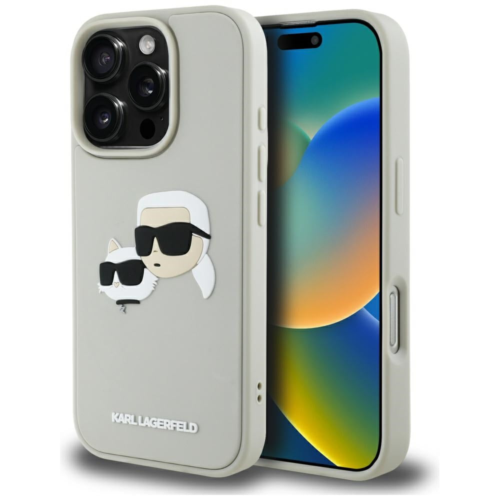 Étui pour Apple iPhone 16 Pro Max, Karl Lagerfeld, 3D Rubber Karl & Choupette, Beige
