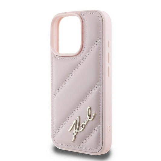 Hoes voor Apple iPhone 16 Pro Max, Karl Lagerfeld, Diagonal Quilted Script, Roze