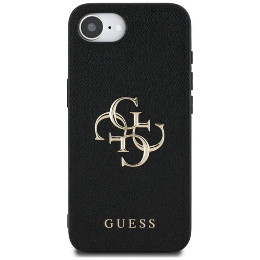 Hoes voor Apple iPhone 16e, Guess, 4G Grained Big en Classic Logo, Zwart
