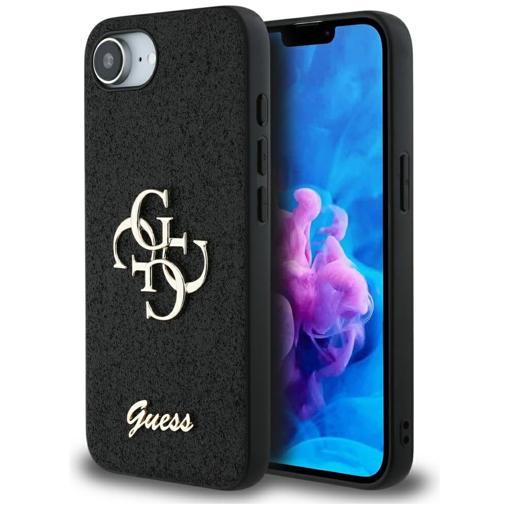 Hoes voor Apple iPhone 17e / 16e, Guess, Fixed Glitter Big 4G, Zwart