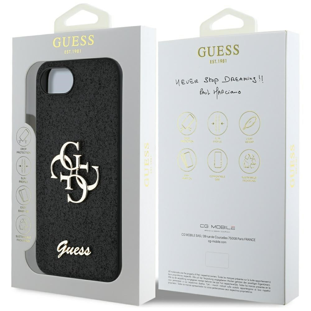 Hoes voor Apple iPhone 17e / 16e, Guess, Fixed Glitter Big 4G, Zwart