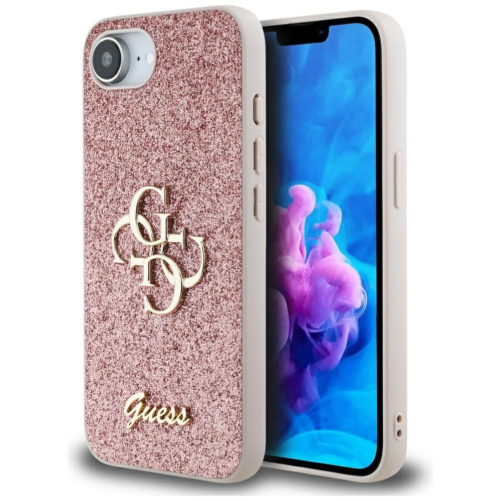Étui pour Apple iPhone 17e / 16e, Guess, Fixed Glitter Big 4G, Rose
