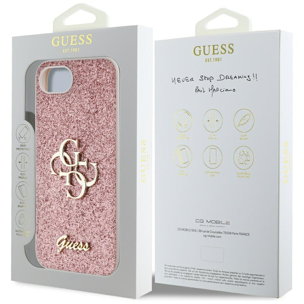 Étui pour Apple iPhone 17e / 16e, Guess, Fixed Glitter Big 4G, Rose