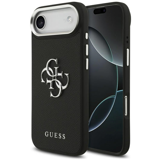Étui pour Apple iPhone 17 Air, Guess, 4G Grained Big and Classic Logo, Noir Argenté