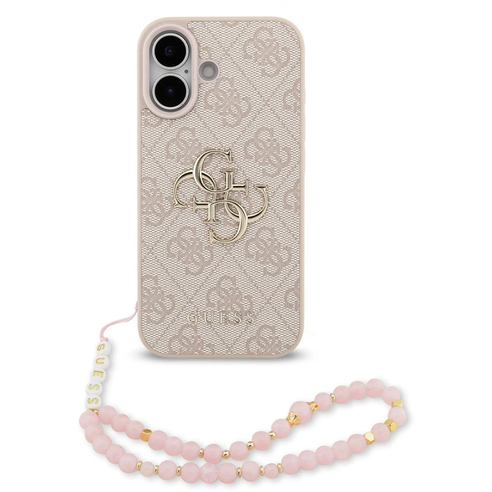 Étui pour Apple iPhone 17, Guess, 4G Classic Logo avec sangle, Rose