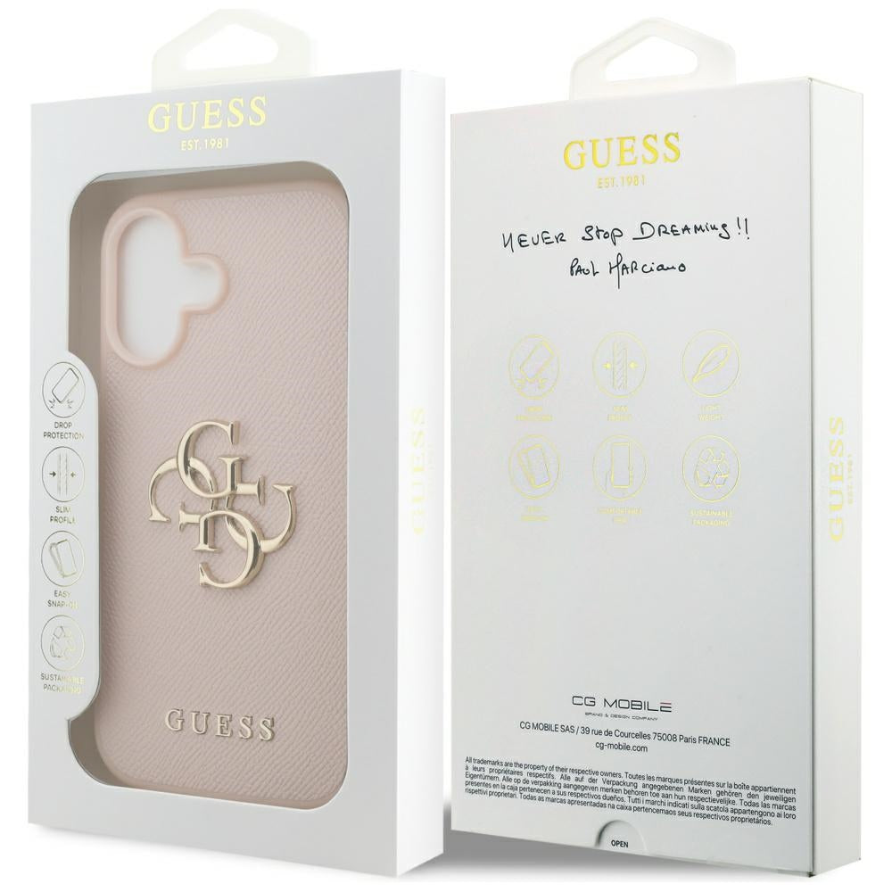 Hoes voor Apple iPhone 17, Guess, 4G Grained Big and Classic Logo, Roze
