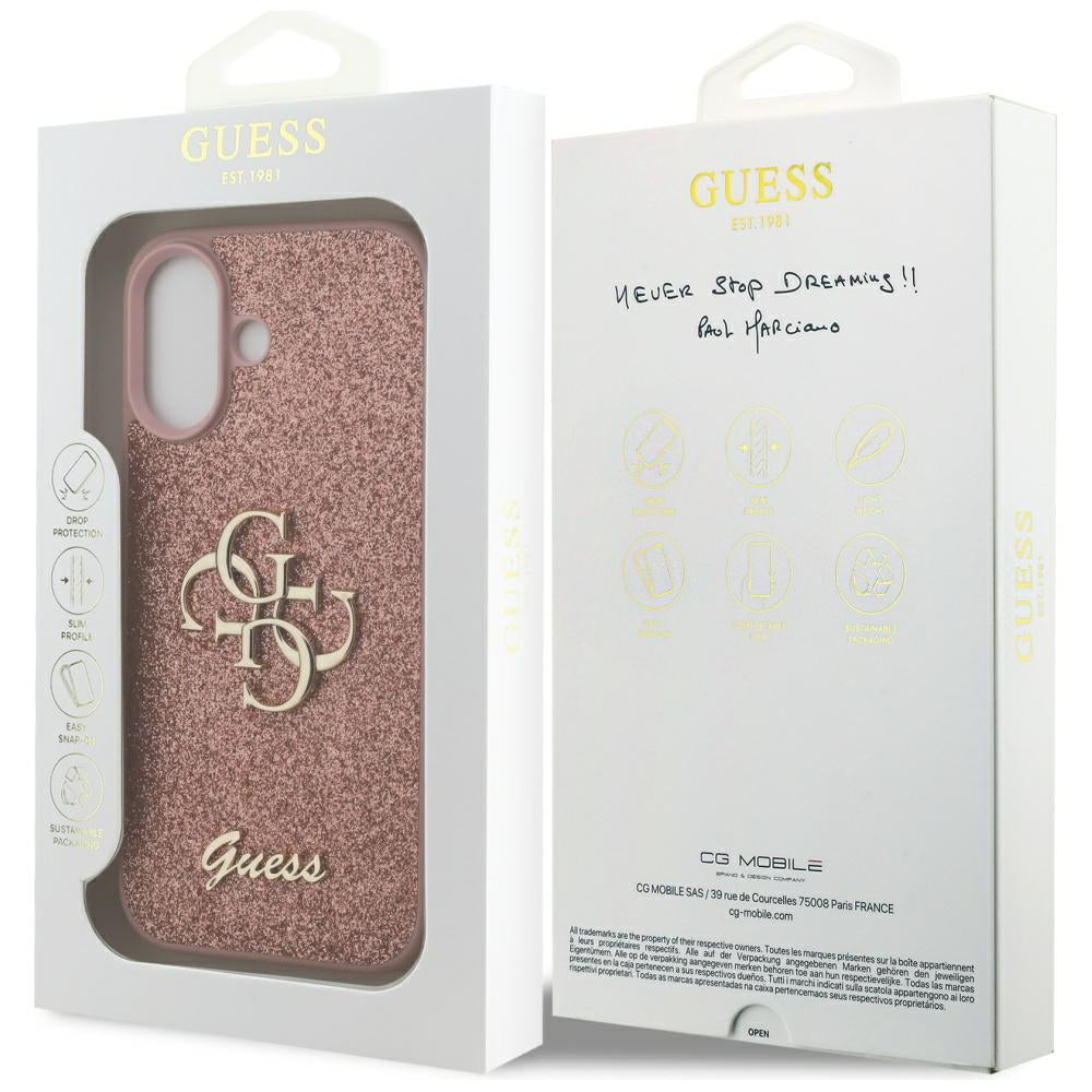 Hoes voor Apple iPhone 17, Guess, Fixed Glitter Big 4G, Roze