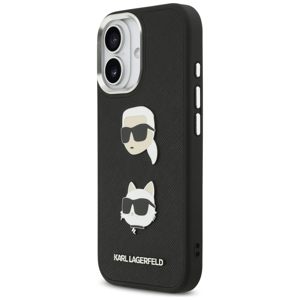 Hoes voor Apple iPhone 17, Karl Lagerfeld, Grained Karl & Choupette's Heads Pins and Logo, Zwart