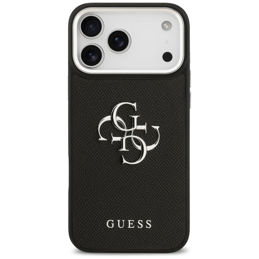 Housse pour Apple iPhone 17 Pro, Guess, 4G Grained Big and Classic Logo, Noire Argentée