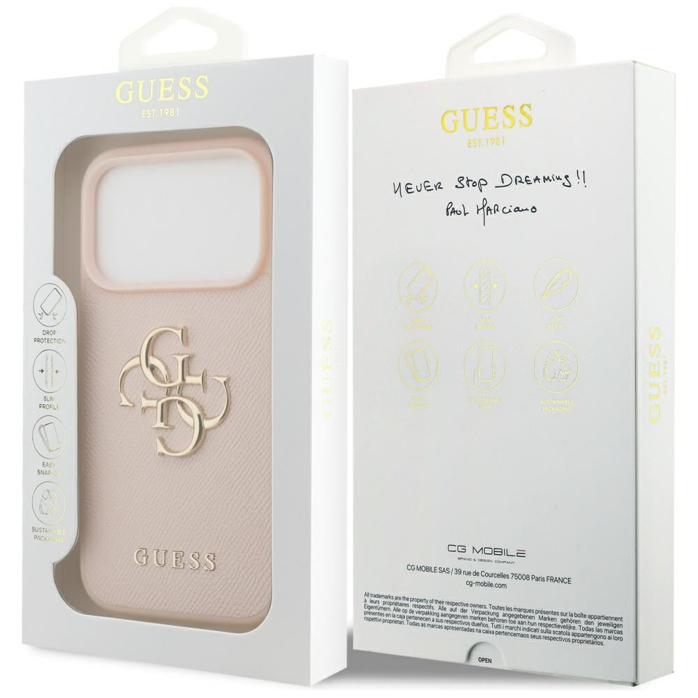 Hoes voor Apple iPhone 17 Pro, Guess, 4G Grained Big and Classic Logo, Roze