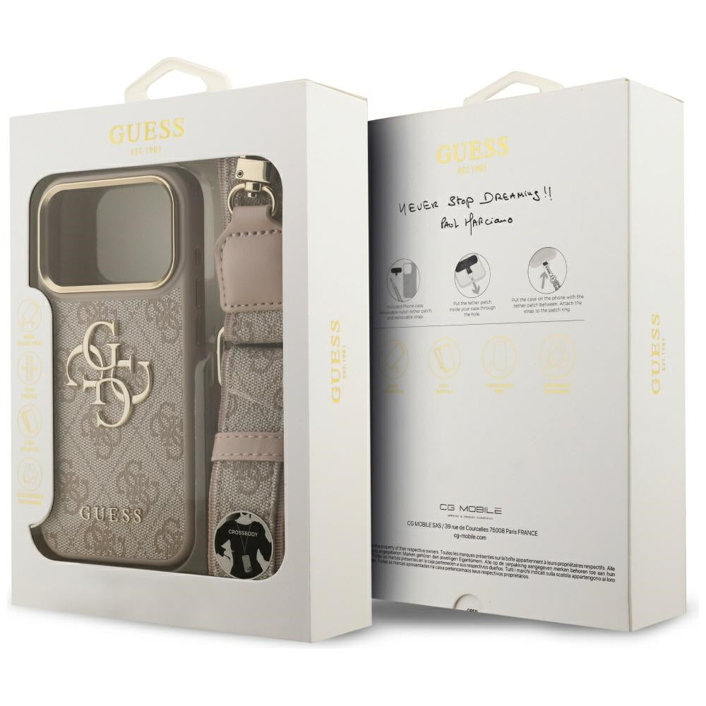 Étui pour Apple iPhone 17 Pro, Guess, Big 4G Classic Logo avec grande bandoulière, Rose.