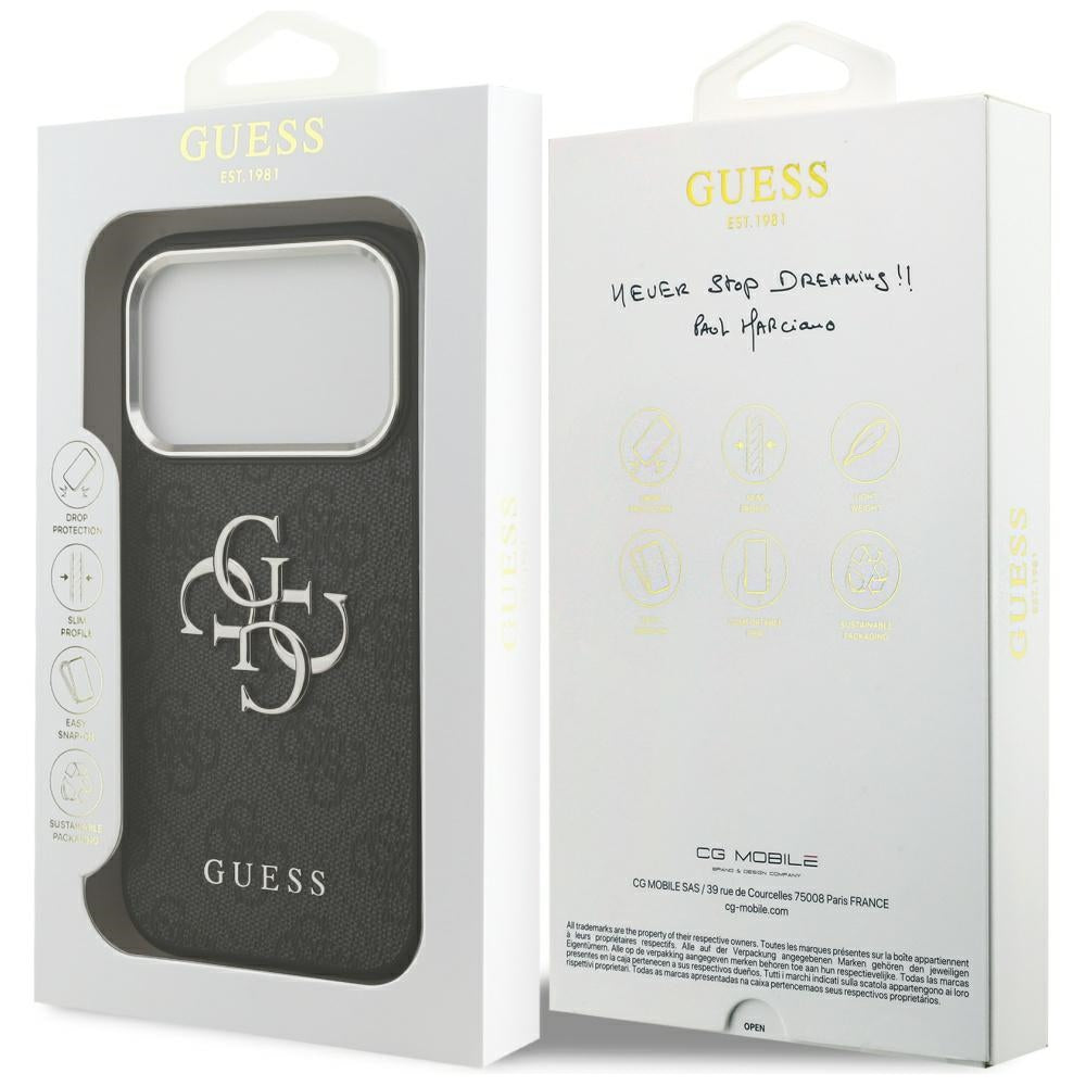 Case for Apple iPhone 17 Pro, Guess, Big 4G Logo Classic, Black Silver