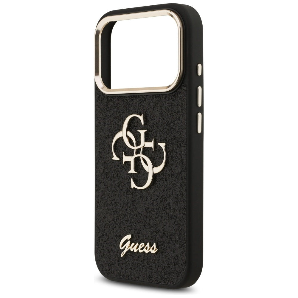 Hoes voor Apple iPhone 17 Pro, Guess, Fixed Glitter Big 4G Metal Frame, Zwart