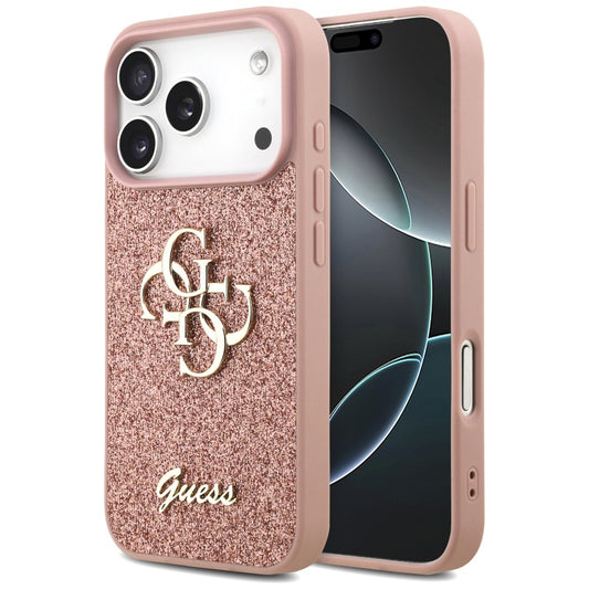Étui pour Apple iPhone 17 Pro, Guess, Fixed Glitter Big 4G, Rose