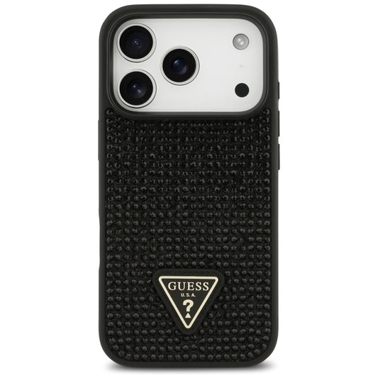 Étui pour Apple iPhone 17 Pro, Guess, logo triangle en strass, Noir