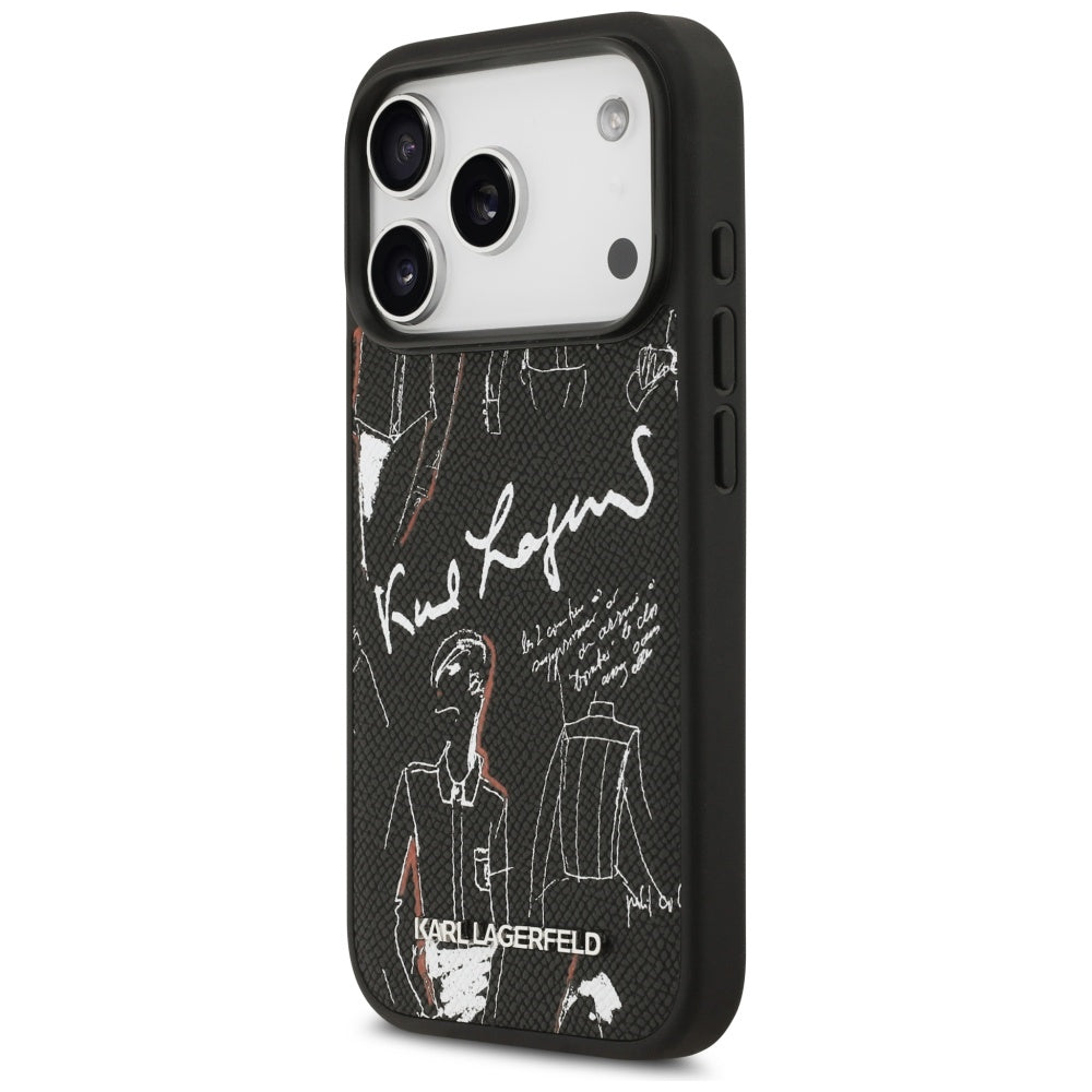 Hoes voor Apple iPhone 17 Pro, Karl Lagerfeld, Grained Pattern Logo, Zwart