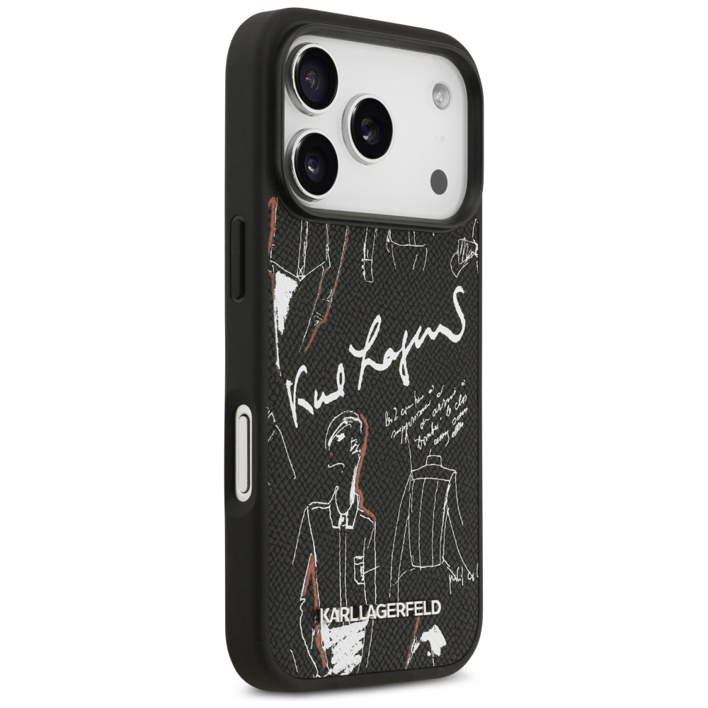 Hoes voor Apple iPhone 17 Pro, Karl Lagerfeld, Grained Pattern Logo, Zwart