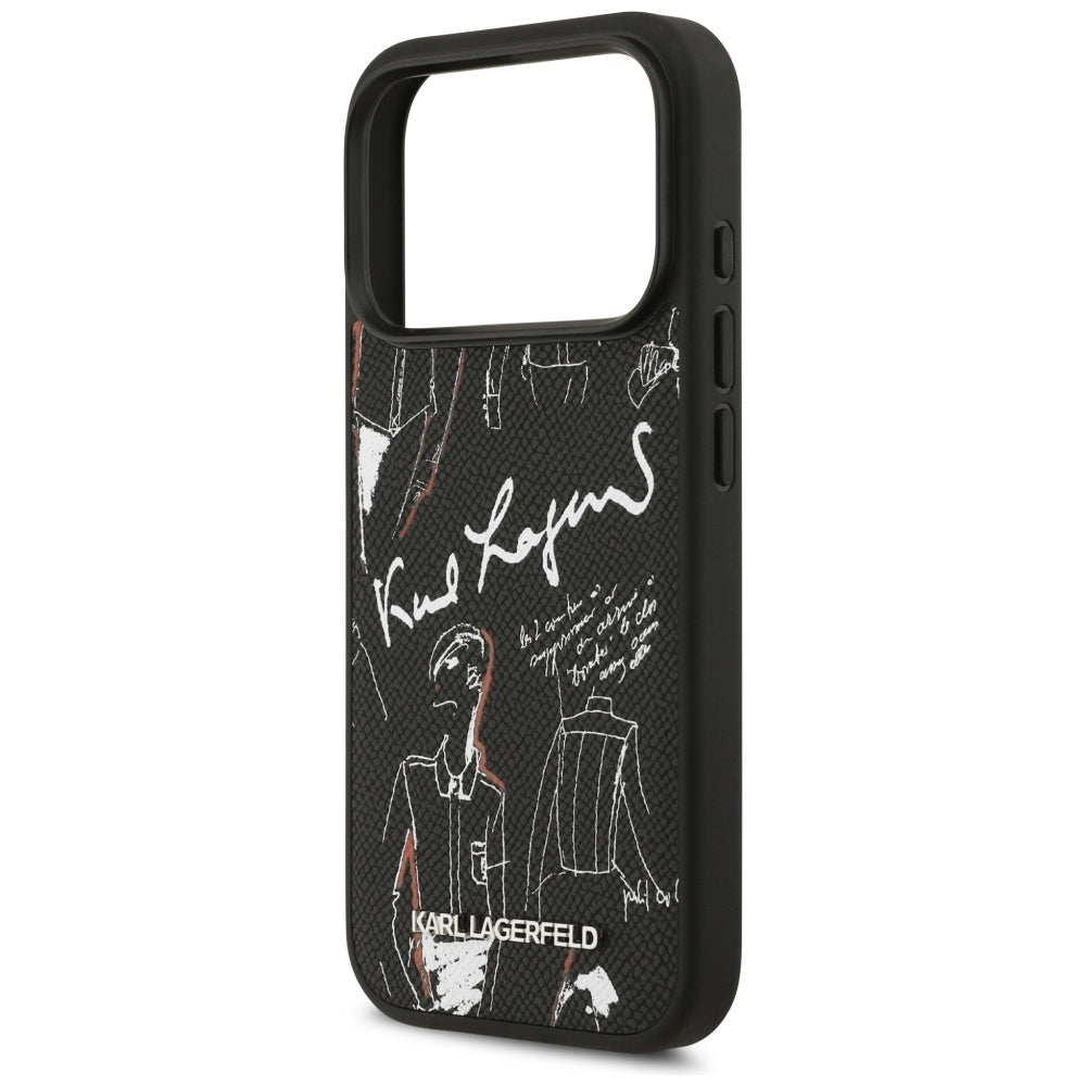 Hoes voor Apple iPhone 17 Pro, Karl Lagerfeld, Grained Pattern Logo, Zwart