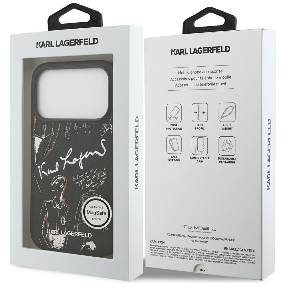 Hoes voor Apple iPhone 17 Pro, Karl Lagerfeld, Grained Pattern Logo, Zwart