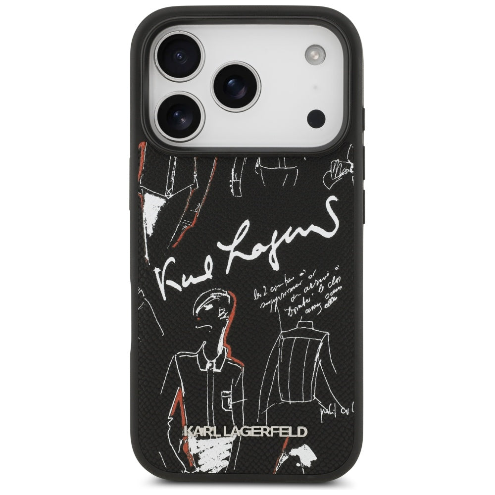 Hoes voor Apple iPhone 17 Pro, Karl Lagerfeld, Grained Pattern Logo, Zwart