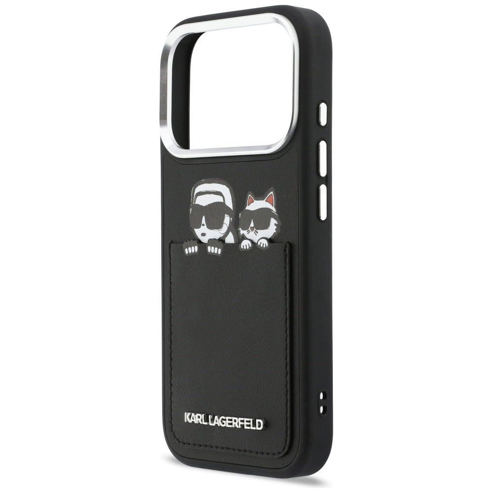 Étui pour Apple iPhone 17 Pro, Karl Lagerfeld, Impression Karl & Choupette avec poche, Noir