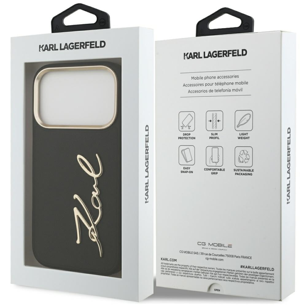 Hoes voor Apple iPhone 17 Pro, Karl Lagerfeld, Script Logo, Zwart