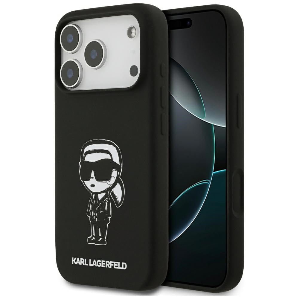 Hoes voor Apple iPhone 17 Pro, Karl Lagerfeld, Sketch en Logo Karl, Zwart